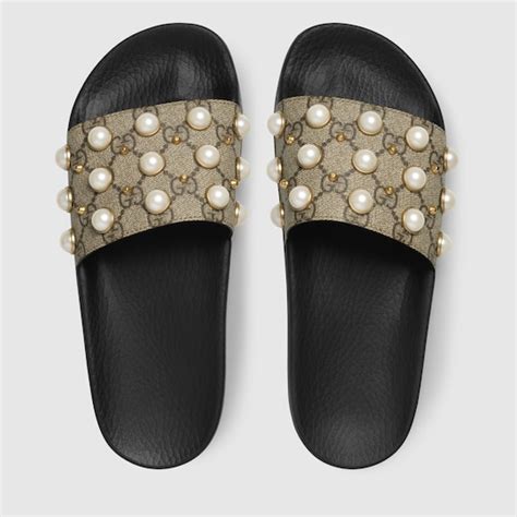 gucci flip flops with pearls